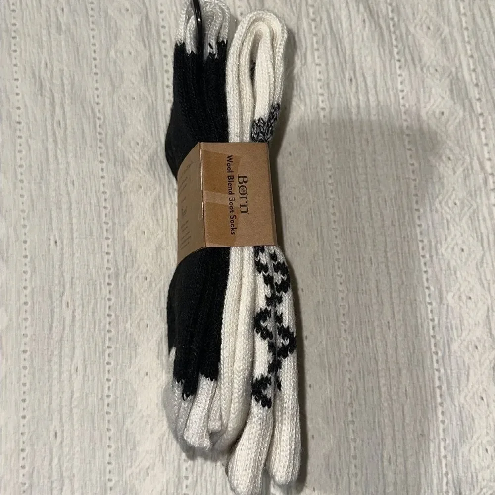 BORN Heather Black White US W 4-10 Texture Knit Pattern Boot Socks 2 Pack